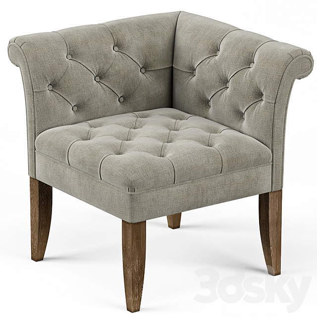 Trenton French Country Tufted Beige Linen Corner Chair 3DS Max Model - thumbnail 2