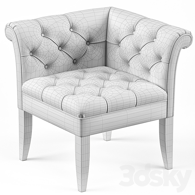 Trenton French Country Tufted Beige Linen Corner Chair 3DS Max Model - thumbnail 3