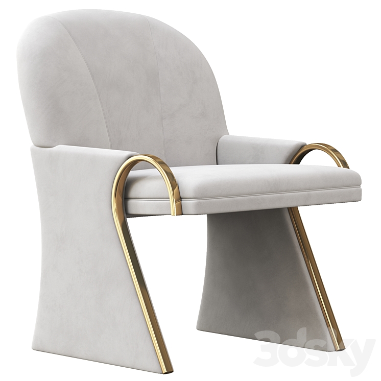 Uncommon Brass and Upholstered Art Deco Revival Lounge Chairs 3DS Max Model - thumbnail 3