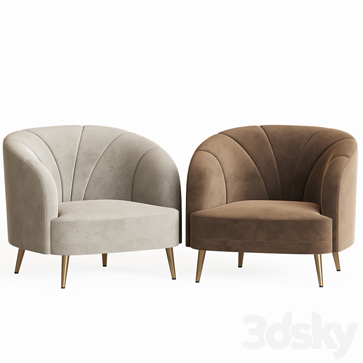 Velor leone armchair laredoute 3DS Max - thumbnail 2