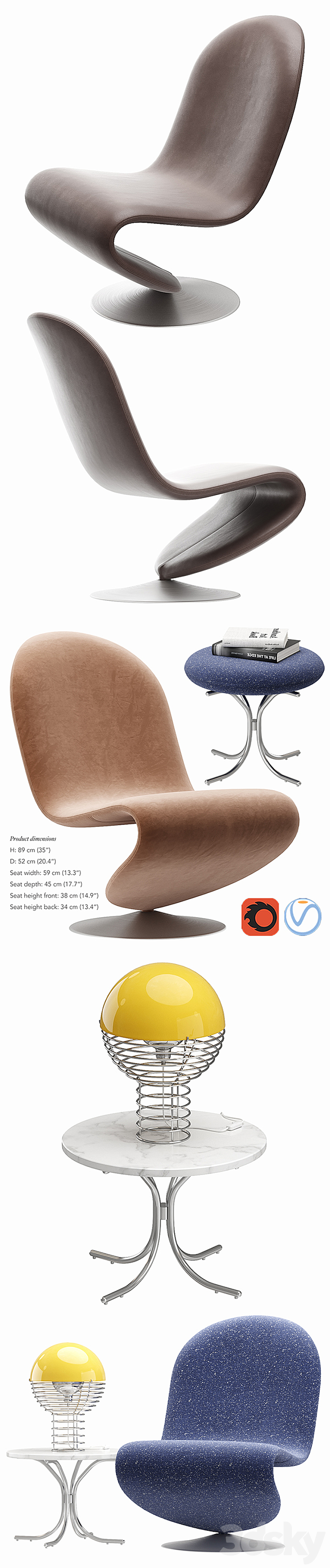 verpan system 123 lounge chair standard 3DS Max Model - thumbnail 2