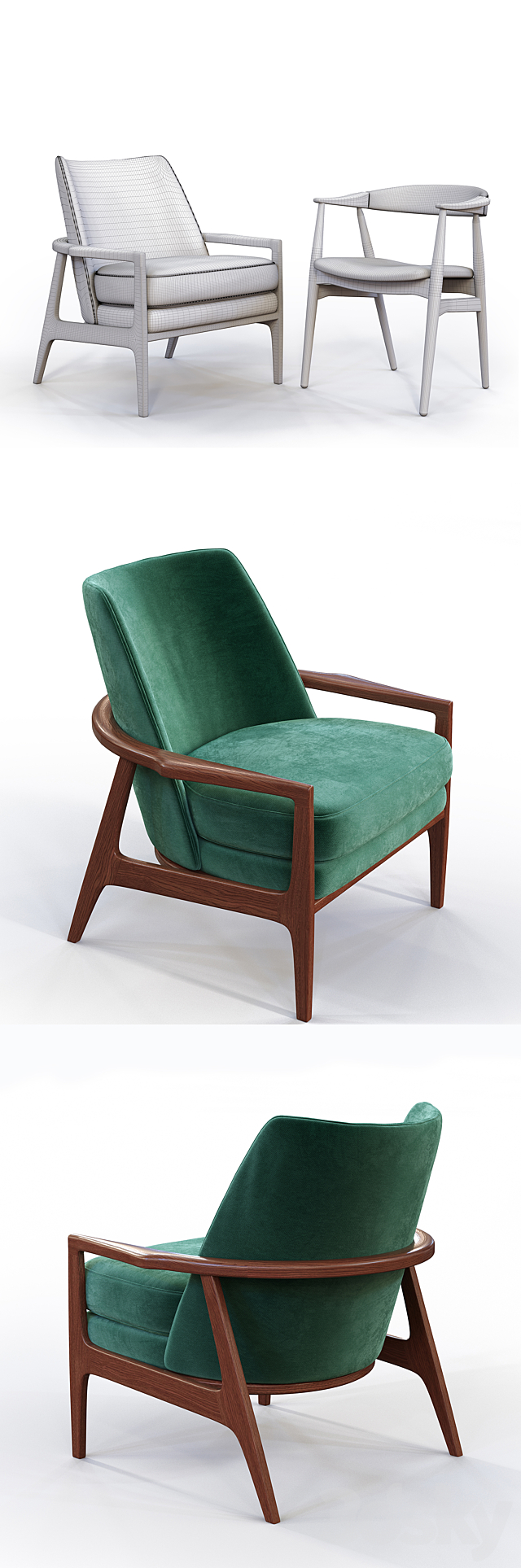 Vintage armchair 1960s 3DS Max Model - thumbnail 3