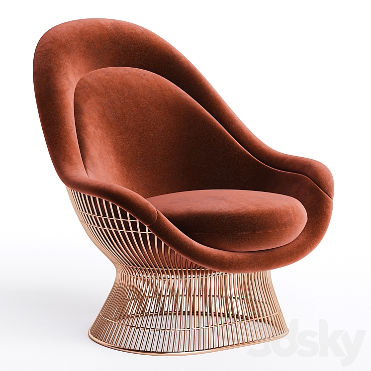 Vintage Warren Platner Knoll Easy Chair Ottoman 3DS Max Model - thumbnail 1