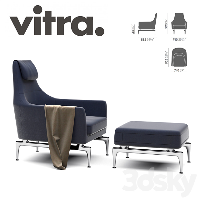 Vitra Suita Fauteuil & Ottoman 3DS Max Model - thumbnail 1