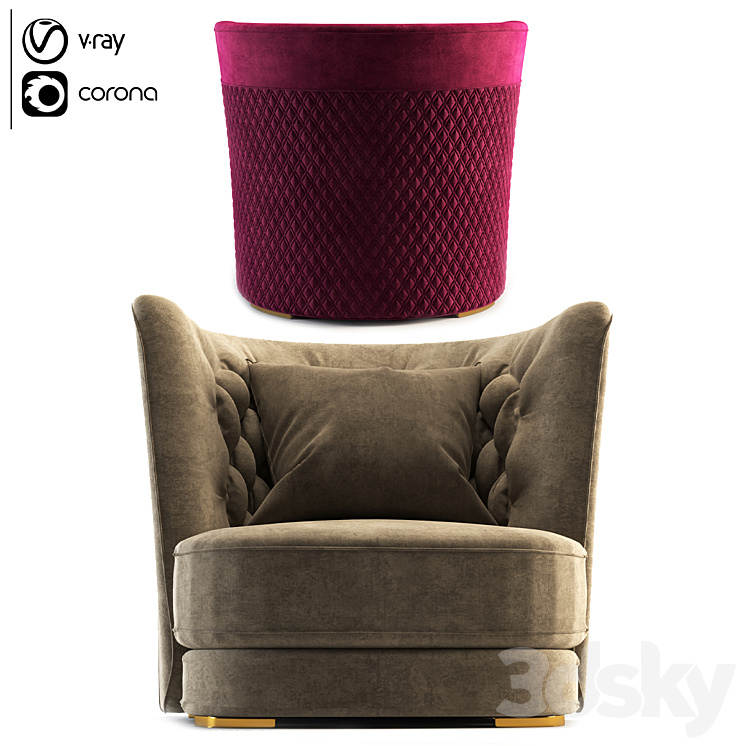 Vittoria Frigerio Greppi Chester Armchair 3DS Max - thumbnail 1