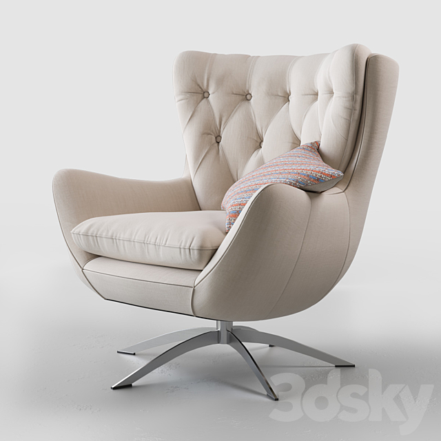 WELLS UPHOLSTERED SWIVEL ARMCHAIR 3ds Max - thumbnail 1