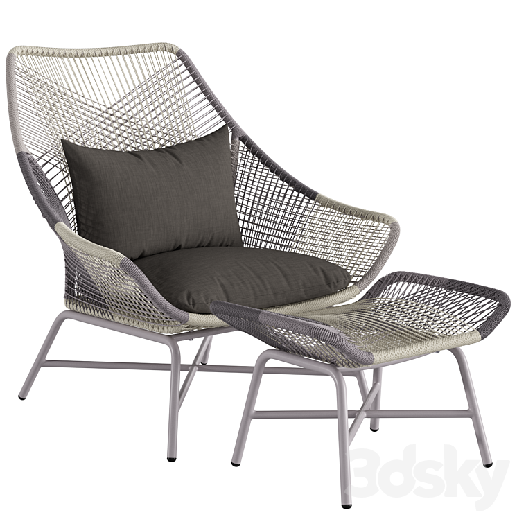 West Elm Huron Outdoor Lounge Chair Large and Ottoman 3DS Max Model - thumbnail 3