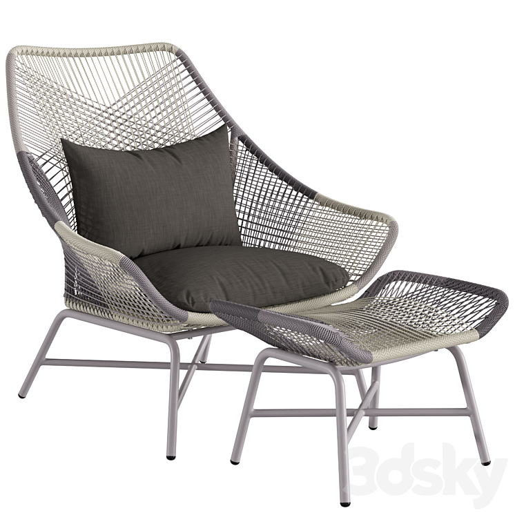 West Elm Huron Outdoor Lounge Chair Large and Ottoman 3DS Max - thumbnail 1