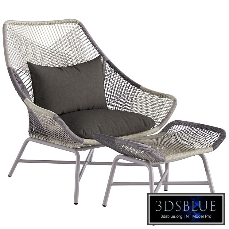 West Elm Huron Outdoor Lounge Chair Large and Ottoman 3DS Max - thumbnail 3