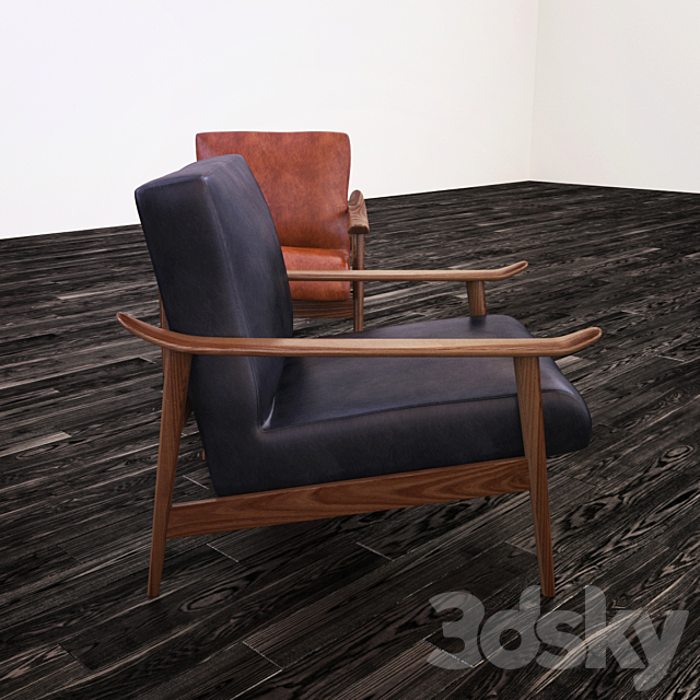 West elm Mid-Century Leather Show Wood Chair 3DS Max Model - thumbnail 2