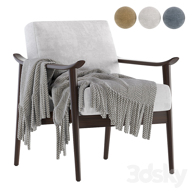 West Elm Mid Century Show Wood Modern Armchair 3DS Max - thumbnail 1