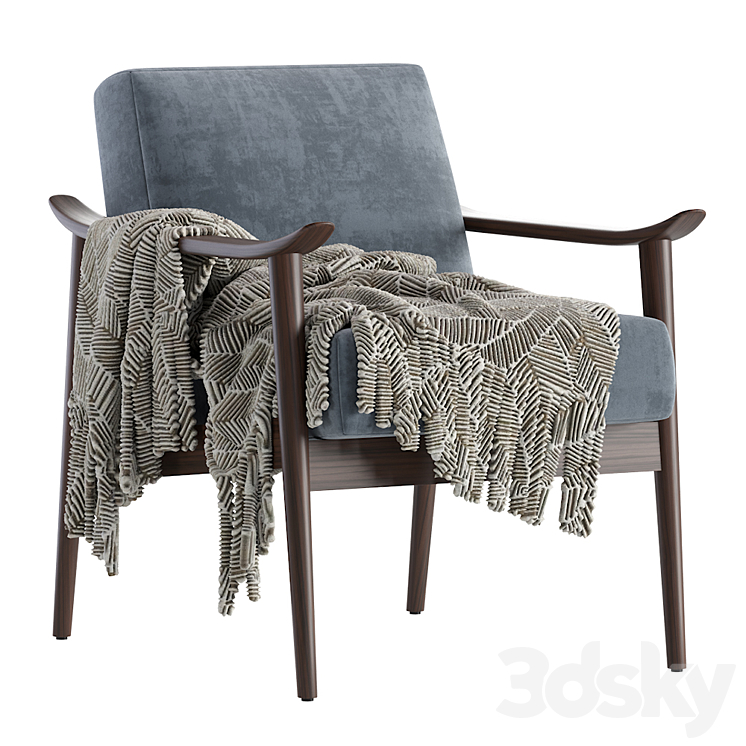 West Elm Mid Century Show Wood Modern Armchair 3DS Max - thumbnail 2