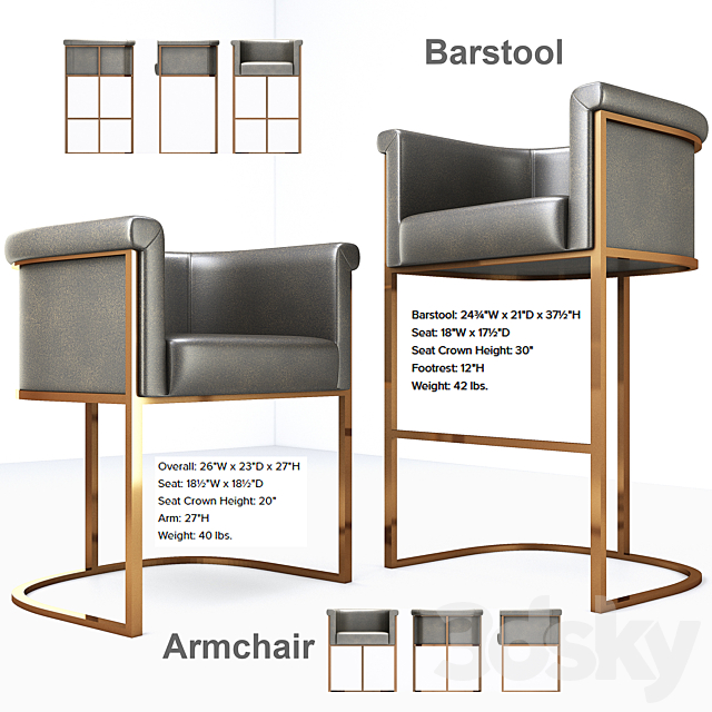 Wexler Barrelback Armchair & Barstool 3DSMax File - thumbnail 1