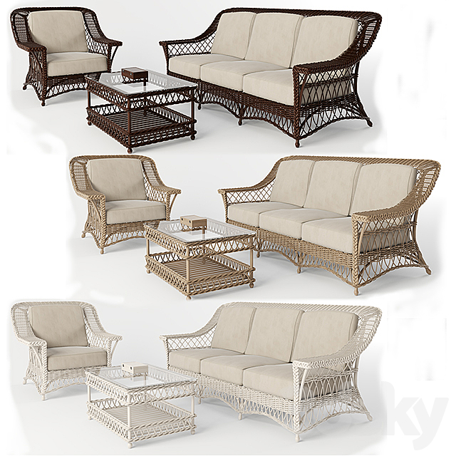 Wicker chairs and a table 3DS Max Model - thumbnail 3