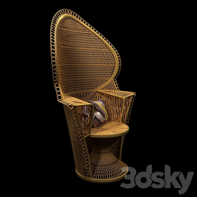 Wicker Rattan Fan Back Peacock Chair – Vintage 3DSMax File - thumbnail 1