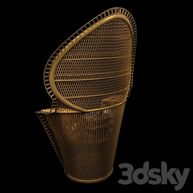 Wicker Rattan Fan Back Peacock Chair – Vintage 3DSMax File - thumbnail 2