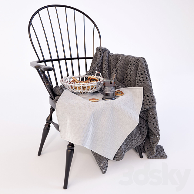 Windson chair with plaid 3DS Max Model - thumbnail 1