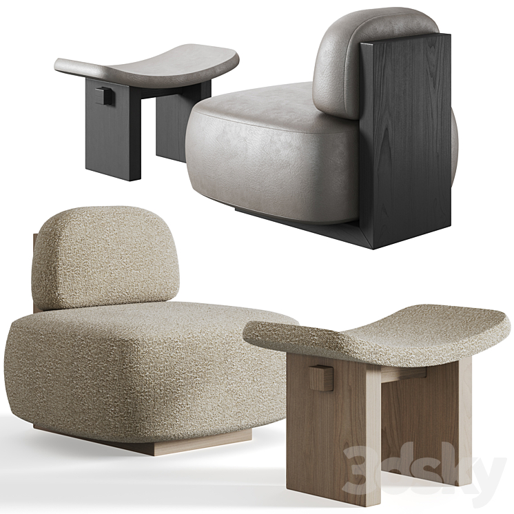 Yoshida Chair + Nara Stool by Secolo 3DS Max Model - thumbnail 1