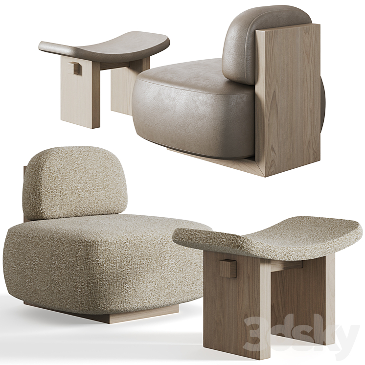 Yoshida Chair + Nara Stool by Secolo 3DS Max Model - thumbnail 2