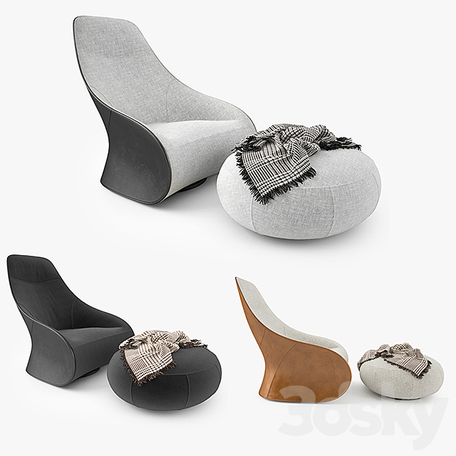 Zanotta Derby Armchair and Pouf 3DS Max Model - thumbnail 2