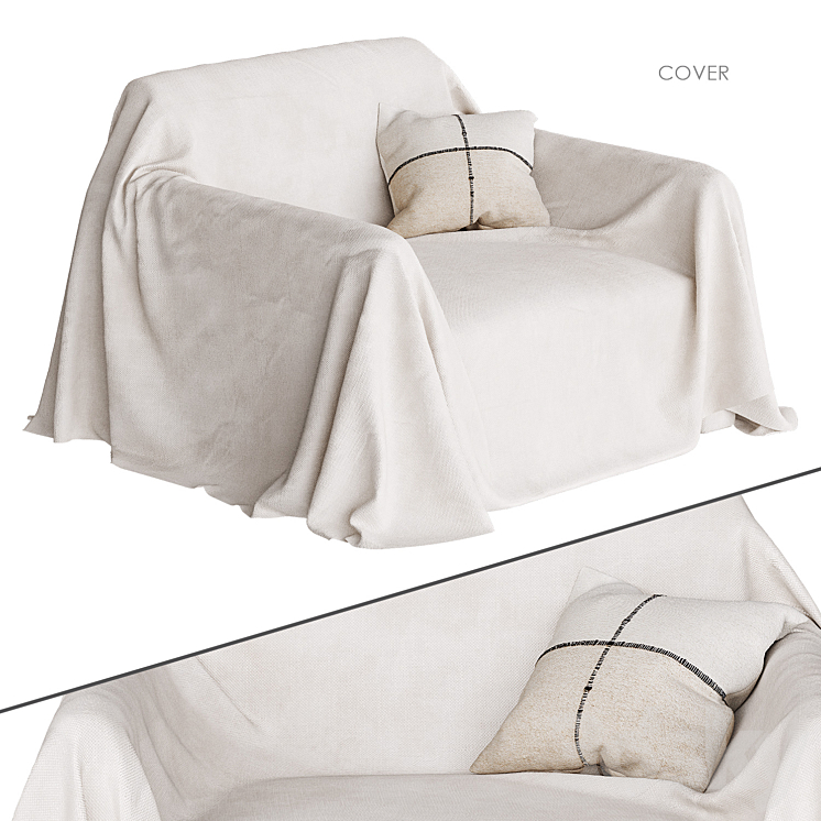 Zara Home Armchair cover 3DS Max Model - thumbnail 3