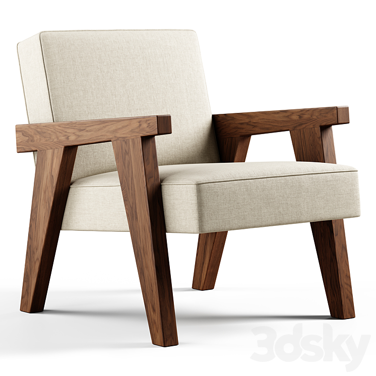 Zara Home – The walnut armchair with hemp upholstery 3DS Max Model - thumbnail 1