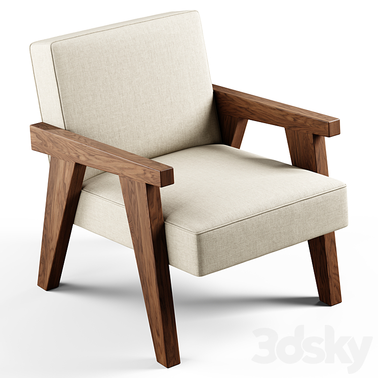 Zara Home – The walnut armchair with hemp upholstery 3DS Max Model - thumbnail 2