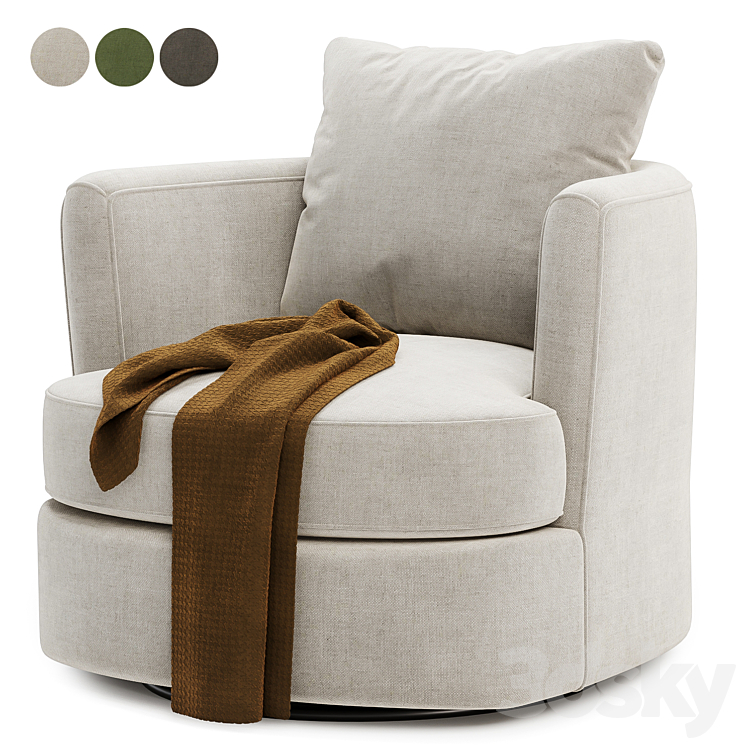 Zarren Upholstered Swivel Barrel Chair 3DS Max Model - thumbnail 3