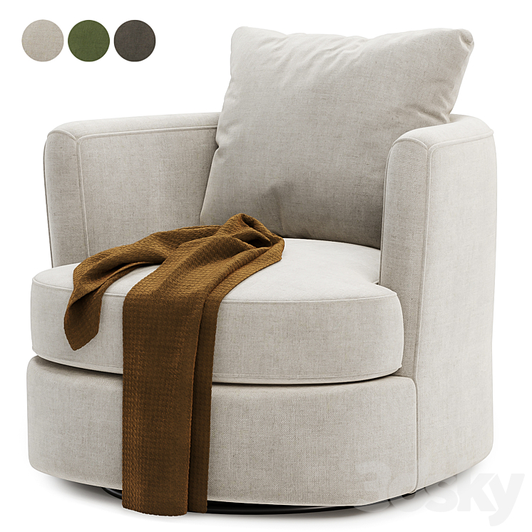 Zarren Upholstered Swivel Barrel Chair 3DS Max - thumbnail 1