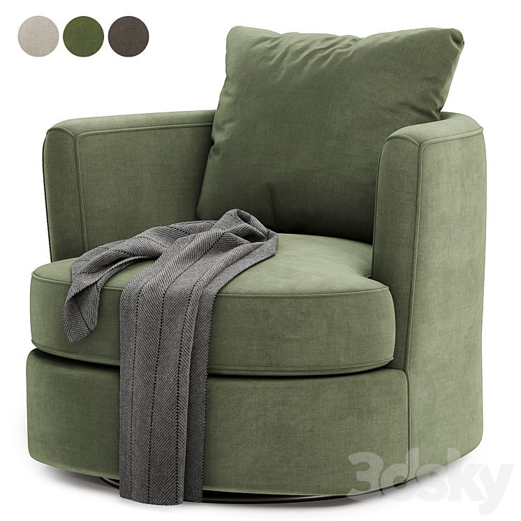 Zarren Upholstered Swivel Barrel Chair 3DS Max - thumbnail 2