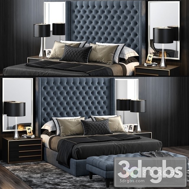 Adler Shelter Diamond Tufted Bed 3dsmax Download - thumbnail 1