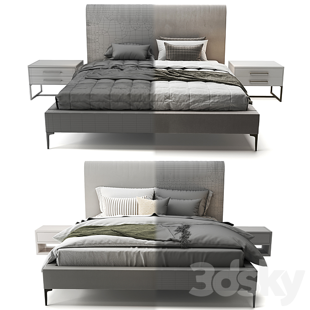 Andes Deco Upholstered Bed 3DS Max Model - thumbnail 3