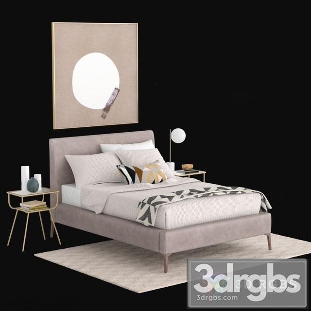 Andes Deco Upholstered Bed 3dsmax Download - thumbnail 1