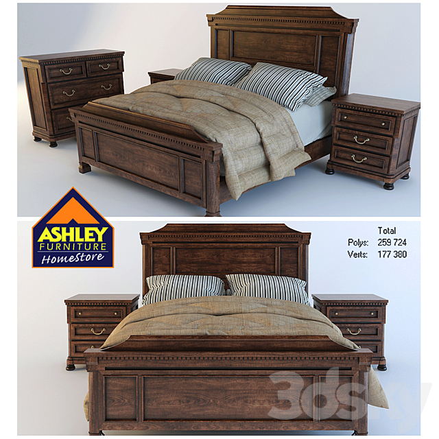 Ashley bed 2 3ds Max - thumbnail 1