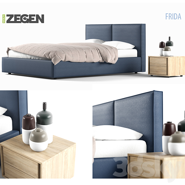 Bed and bedside table decor company Zegen + 3DSMax File - thumbnail 1