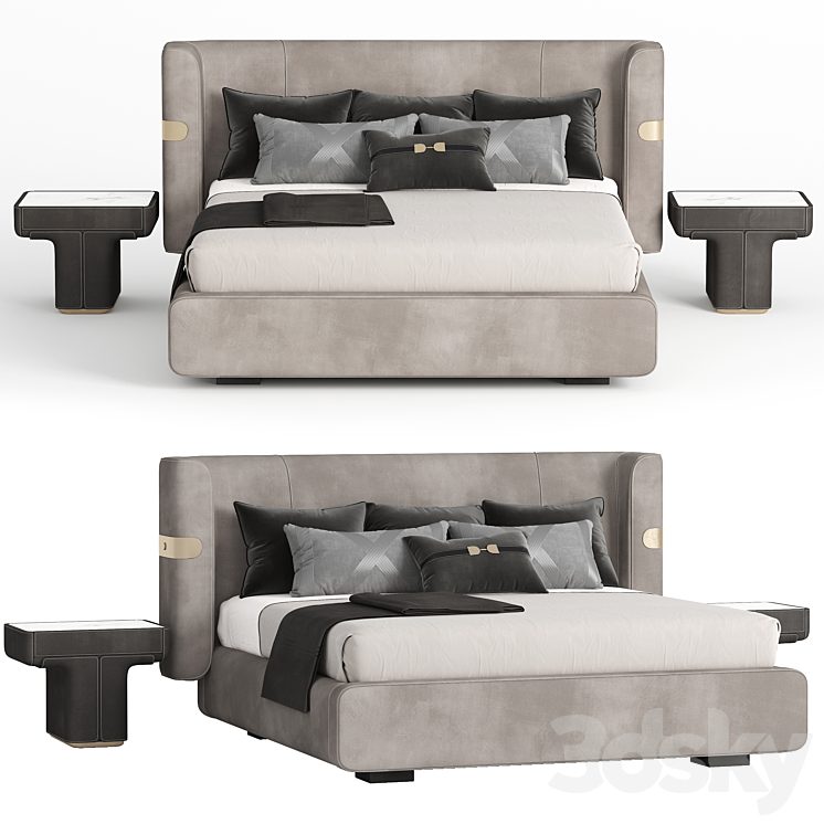 Bed and bedside table Mi bed Longhi 3DS Max - thumbnail 1