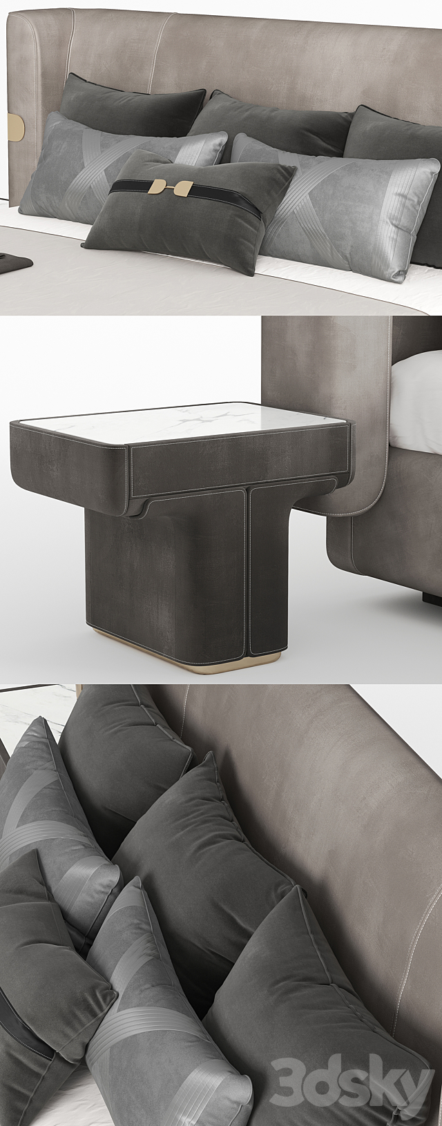 Bed and bedside table Mi bed Longhi 3DSMax File - thumbnail 3