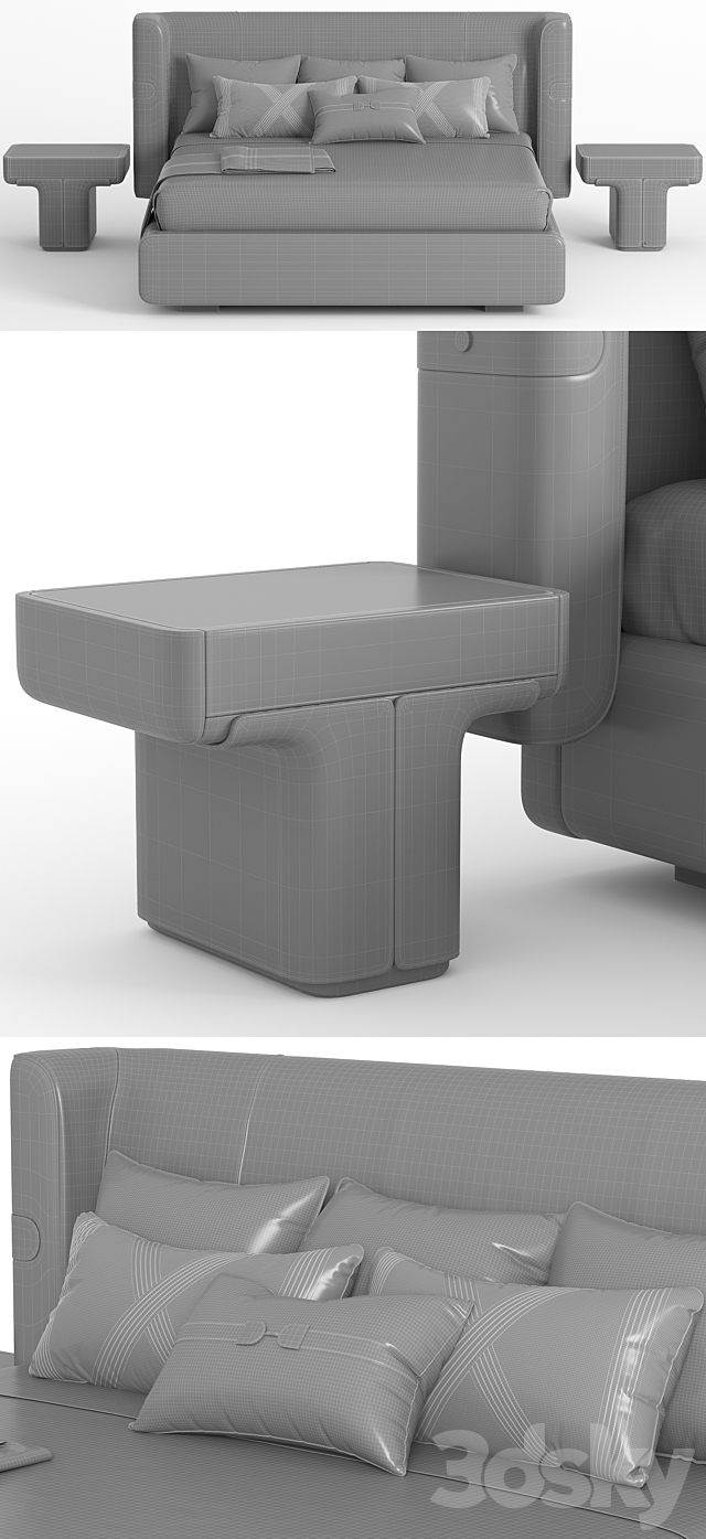 Bed and bedside table Mi bed Longhi 3DSMax File - thumbnail 4