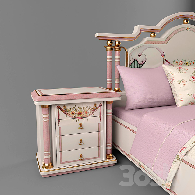 Bed and tables classic. 3DS Max Model - thumbnail 2