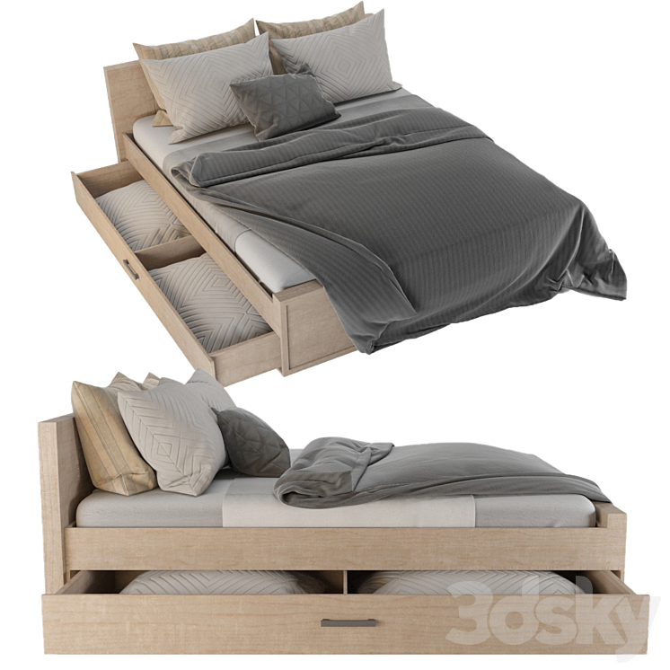 Bed Benedetti Wooden double bed 01 3DS Max Model - thumbnail 1