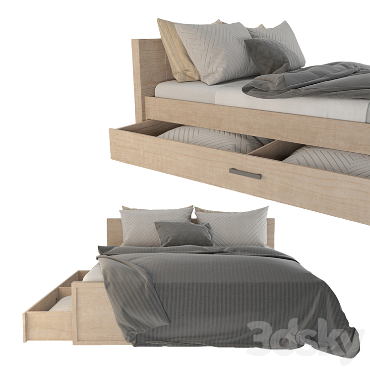 Bed Benedetti Wooden double bed 01 3DS Max Model - thumbnail 2