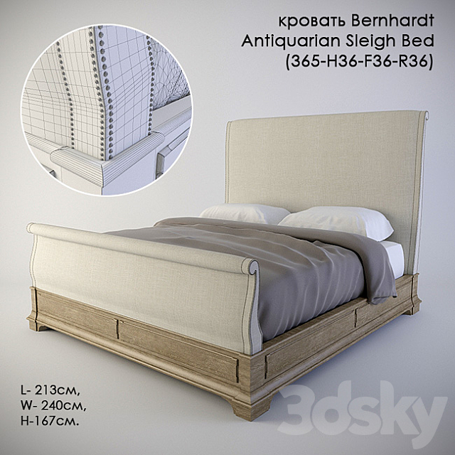 Bed Bernhardt Antiquarian Sleigh Bed (365-H36-F36-R36) 3DSMax File - thumbnail 1