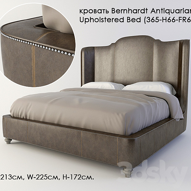 Bed Bernhardt Antiquarian Upholstered Bed (365-H66-FR66) 3DSMax File - thumbnail 1