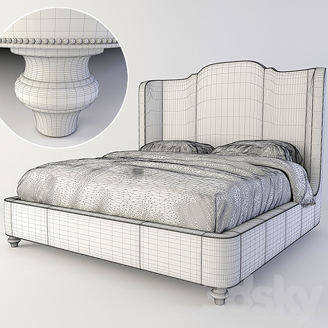 Bed Bernhardt Antiquarian Upholstered Bed (365-H66-FR66) 3DSMax File - thumbnail 2