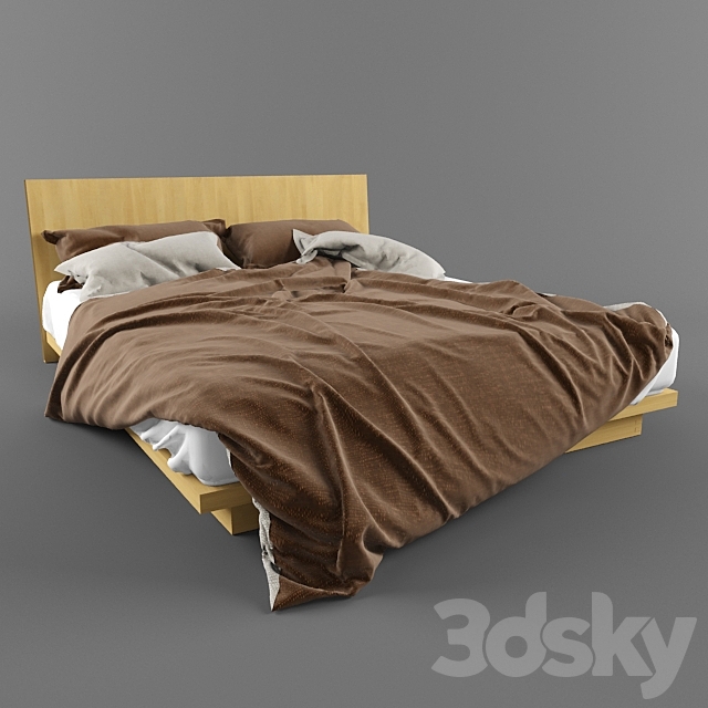 bed brown & white 3DS Max Model - thumbnail 1