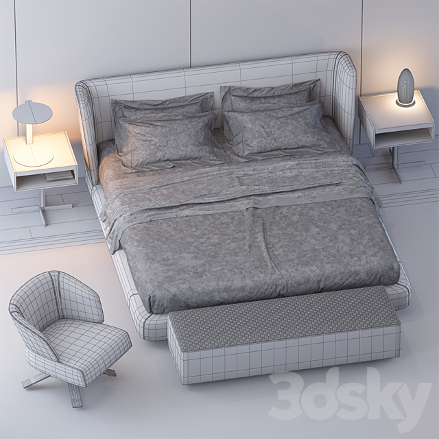 BED BY MINOTTI 4 3DS Max Model - thumbnail 3