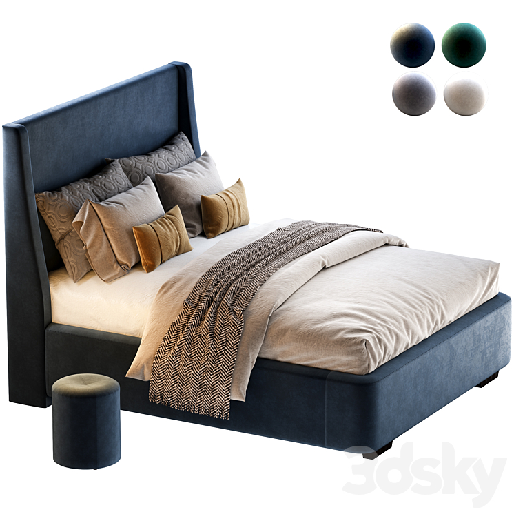 Bed Defense 160 Velvet Grey\/emerald\/sand\/blue with pouffe Kofi Divanru 3DS Max Model - thumbnail 1