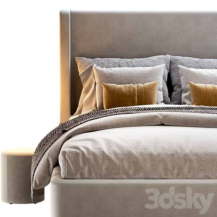 Bed Defense 160 Velvet Grey\/emerald\/sand\/blue with pouffe Kofi Divanru 3DS Max Model - thumbnail 2