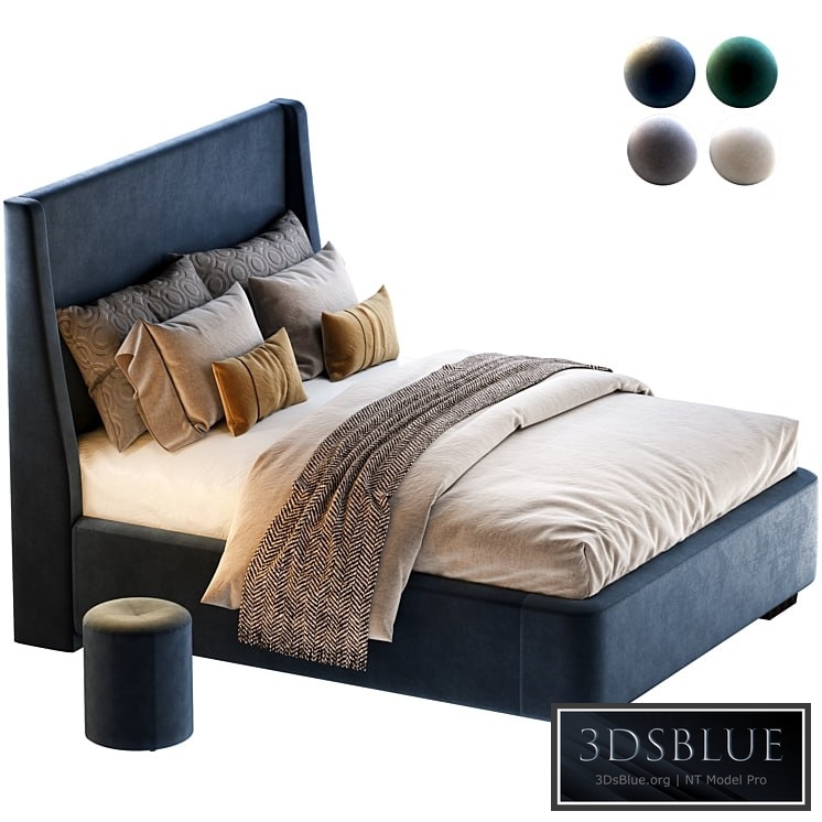 Bed Defense 160 Velvet Grey\/emerald\/sand\/blue with pouffe Kofi Divanru 3DS Max - thumbnail 3