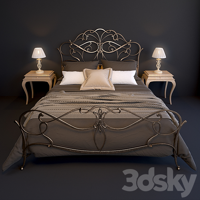 Bed EPOQUE Ciacci Classic 1027 + table Giusti Portos Rene + lamp Eurosvet 10054_1 3DSMax File - thumbnail 1